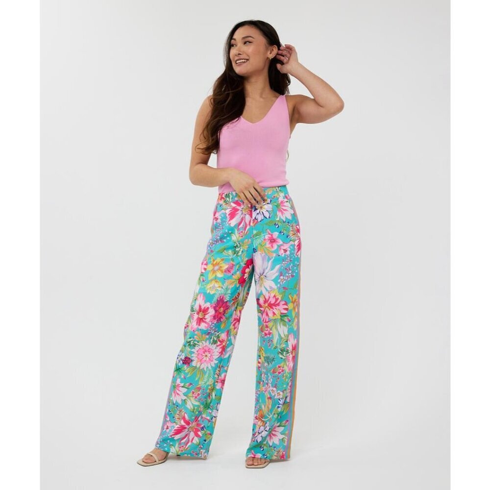NWT ESQUALO IBIZA Aqua Floral Tropics Trousers